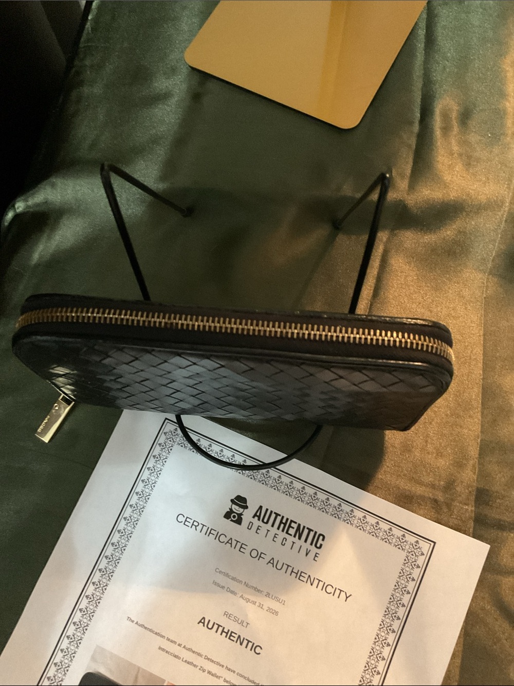 Bottega Veneta Black Woven Zip-Around Tablet Case with Gold Zipper Pull - Picture 3 of 9